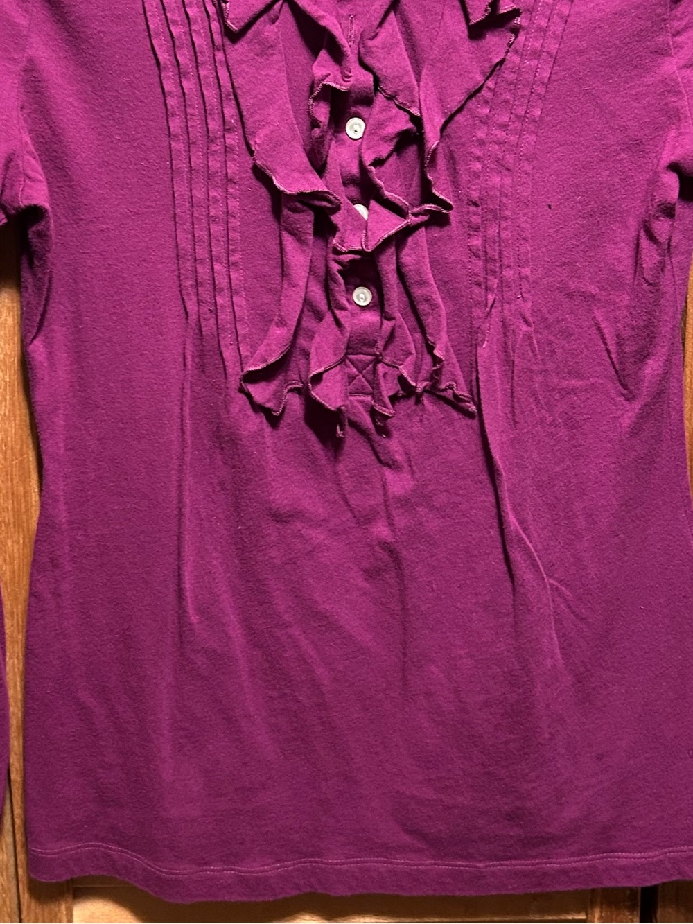Lauren Ralph Lauren Raspberry Ruffle-Front Long Sleeve Tunic Blouse - Picture 8 of 12
